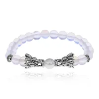 Браслет-амулет Драконы с синт. камнем Лунный камень 8мм BSHE-08-11S