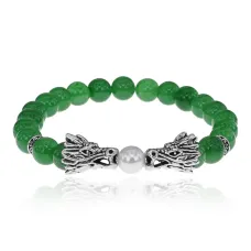 Браслет-амулет Драконы с нат.камнем Нефрит 8мм BSHE-08-13S
