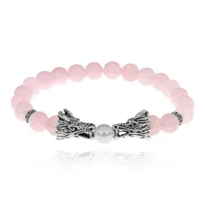 Браслет-амулет Драконы с нат. камнем Розовый кварц 8мм BSHE-08-15S