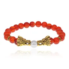 Браслет-амулет Драконы с нат. камнем Сердолик 8мм BSHE-08-17G