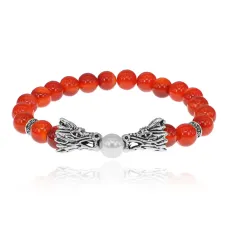 Браслет-амулет Драконы с нат. камнем Сердолик 8мм BSHE-08-17S
