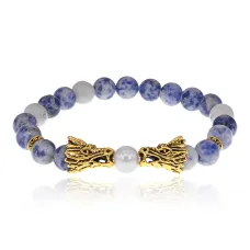 Браслет-амулет Драконы с нат. камнем Содалит 8мм BSHE-08-18G