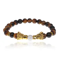 Браслет-амулет Драконы с нат. камнем Тигровый глаз 8мм BSHE-08-19G