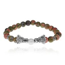 Браслет-амулет Драконы с нат. камнем Унакит 8мм BSHE-08-20S
