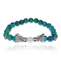 Браслет-амулет Драконы с синт. камнем Хризоколла 8мм BSHE-08-21S