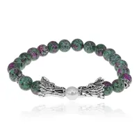 Браслет-амулет Драконы с синт. камнем Цоизит 8мм BSHE-08-22S