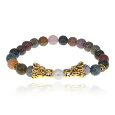 Браслет-амулет Драконы с нат. камнем Яшма 8мм BSHE-08-25G
