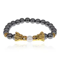 Браслет-амулет Драконы с синт. камнем Гематит (не магнит.) 8мм BSHE-08-28G