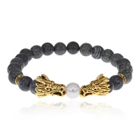 Браслет-амулет Драконы с нат. камнем Змеевик 8 мм BSHE-08-29G