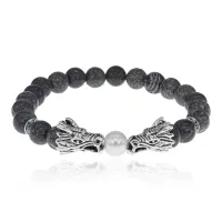 Браслет-амулет Драконы с нат.камнем Змеевик 8мм BSHE-08-29S