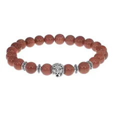 Браслет-амулет Лев с синт. камнем Коричневый авантюрин 8мм BSHE-09-01S