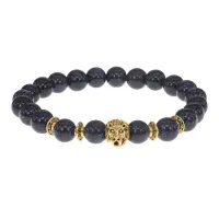 Браслет-амулет Лев с синт. камнем Синий авантюрин 8мм BSHE-09-02G