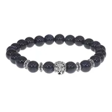 Браслет-амулет Лев с синтетическим камнем Синий авантюрин 8 мм BSHE-09-02S