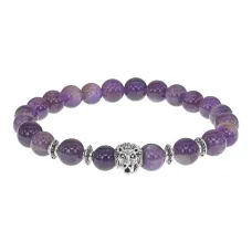 Браслет-амулет Лев с нат. камнем Аметист 8мм BSHE-09-03S