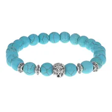 Браслет-амулет Лев с синтетическим камнем Бирюза 8мм BSHE-09-05S