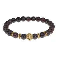 Браслет-амулет Лев с нат. камнем Гранат 7,5 мм BSHE-09-06G