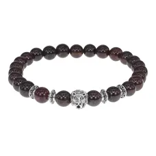 Браслет-амулет Лев с нат. камнем Гранат 7,5мм BSHE-09-06S