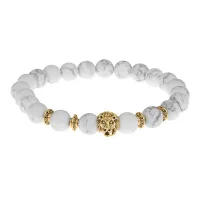 Браслет-амулет Лев с нат. камнем Кахолонг 8мм BSHE-09-07G