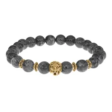 Браслет-амулет Лев с нат. камнем Лабрадор 8мм BSHE-09-08G