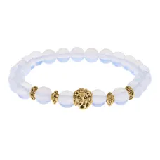 Браслет-амулет Лев с синт. камнем Лунный камень 8мм BSHE-09-11G