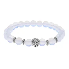 Браслет-амулет Лев с синт. камнем Лунный камень 8мм BSHE-09-11S