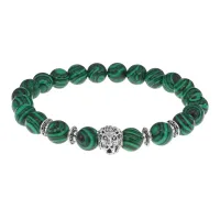 Браслет-амулет Лев с синт. камнем Малахит 8мм BSHE-09-12S