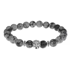 Браслет-амулет Лев с нат.камнем Снежный обсидиан 8мм BSHE-09-14S