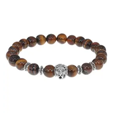 Браслет-амулет Лев с нат.камнем Тигровый глаз 8мм BSHE-09-19S