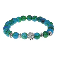 Браслет-амулет Лев с синт. камнем Хризоколла 8мм BSHE-09-21S