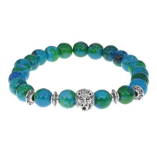 Браслет-амулет Лев с синт. камнем Хризоколла 8мм BSHE-09-21S