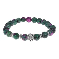 Браслет-амулет Лев с синтетическим камнем Цоизит 8мм BSHE-09-22S