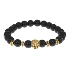 Браслет-амулет Лев с синт. камнем Шунгит 8мм BSHE-09-24G