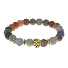 Браслет-амулет Лев с нат. камнем Яшма 8мм BSHE-09-25G