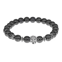 Браслет-амулет Лев с синт. камнем Гематит (не магнит.) 8мм BSHE-09-28S