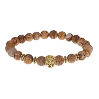 Браслет-амулет Лев с нат. камнем Песочная яшма 8 мм BSHE-09-30G