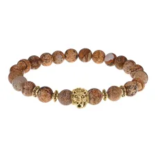Браслет-амулет Лев с нат. камнем Песочная яшма 8 мм BSHE-09-30G