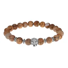 Браслет-амулет Лев с нат. камнем Песочная яшма 8мм BSHE-09-30S