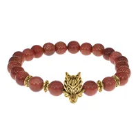 Браслет-амулет Волк с синт. камнем Коричневый авантюрин 8мм BSHE-10-01G