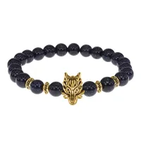 Браслет-амулет Волк с синт. камнем Синий авантюрин 8мм BSHE-10-02G