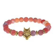 Браслет-амулет Волк с нат.камнем Африканский агат 8мм BSHE-10-04G