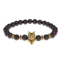 Браслет-амулет Волк с нат. камнем Гранат 7,5 мм BSHE-10-06G