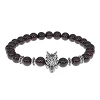 Браслет-амулет Волк с нат.камнем Гранат 7,5мм BSHE-10-06S