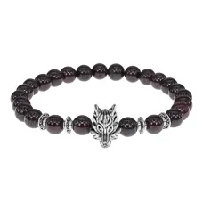 Браслет-амулет Волк с нат.камнем Гранат 7,5мм BSHE-10-06S