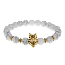 Браслет-амулет Волк с нат. камнем Кахолонг 8мм BSHE-10-07G