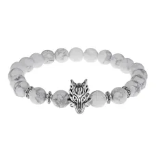 Браслет-амулет Волк с нат.камнем Кахолонг 8мм BSHE-10-07S