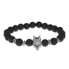 Браслет-амулет Волк с нат.камнем Лава 8мм BSHE-10-09S