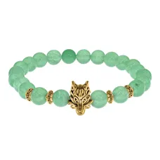 Браслет-амулет Волк с нат.камнем Нефрит 8мм BSHE-10-13G