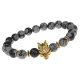 Браслет-амулет Волк с нат. камнем Снежный обсидиан 8мм BSHE-10-14G