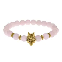 Браслет-амулет Волк с нат. камнем Розовый кварц 8мм BSHE-10-15G