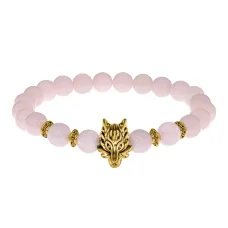 Браслет-амулет Волк с нат. камнем Розовый кварц 8мм BSHE-10-15G
